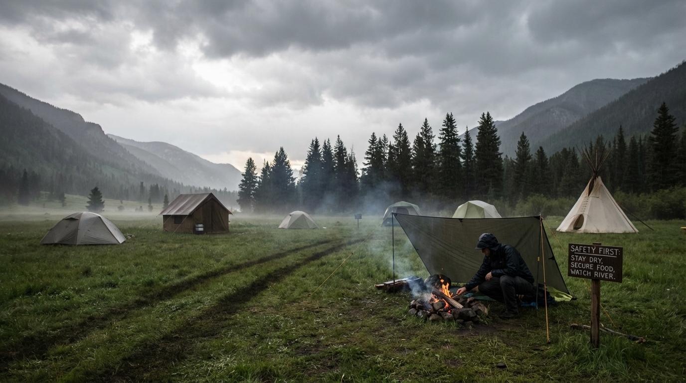 雨キャンプ特有の注意点のイメージ